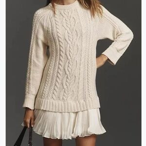 Elegant Cream Cable Knit Sweater Dress